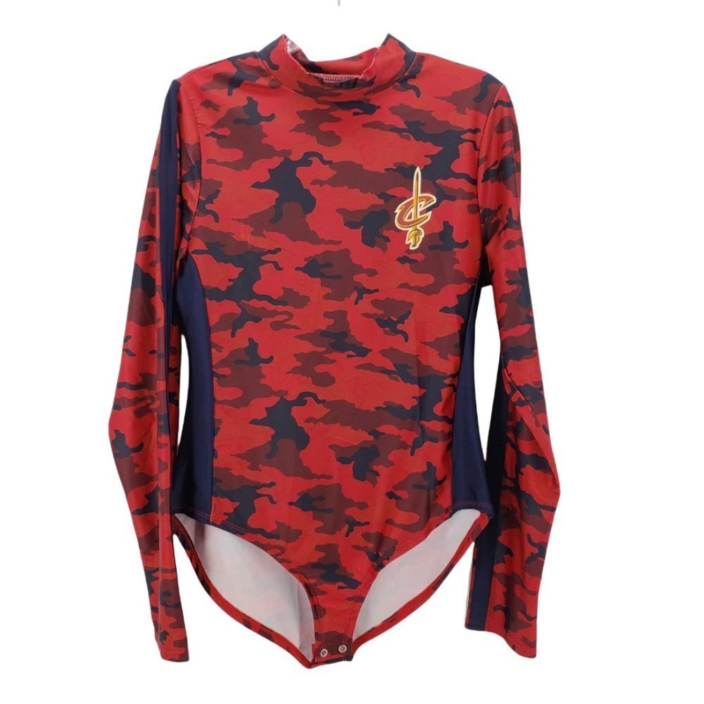 NBA Cleveland Cavaliers Camo Bodysuit NBA Basketball Red Navy Blue Long Sleeve